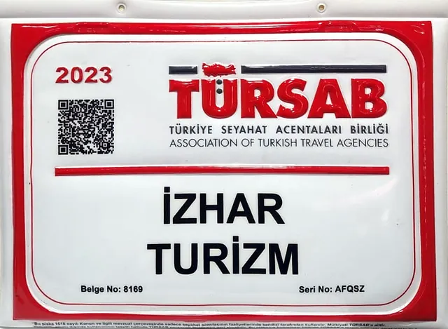 TÜRSAB Plaketi (2023) — Türkiye Seyahat Acentaları Birliği (TÜRSAB), belge no 8169